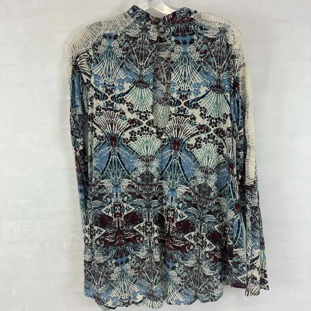 Free People Nouveau Long Sleeve Lace Mock Neck Bohemian Top‎ XS